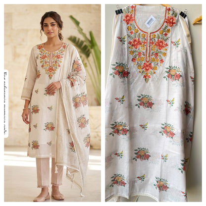 Mul chanderi printed ladies unstitched suit Rc18964