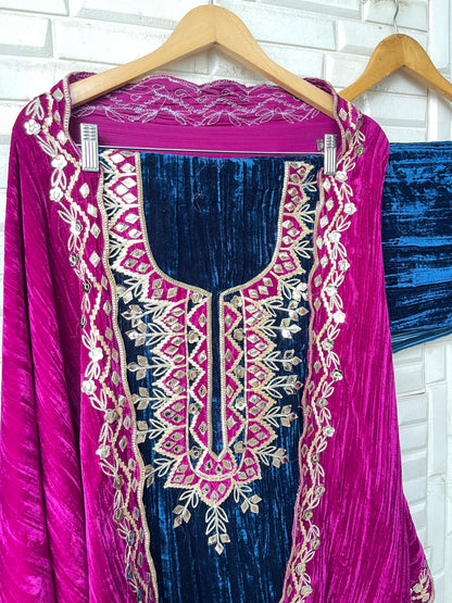 Micra crushed velvet unstitched ladies suit Rc18239