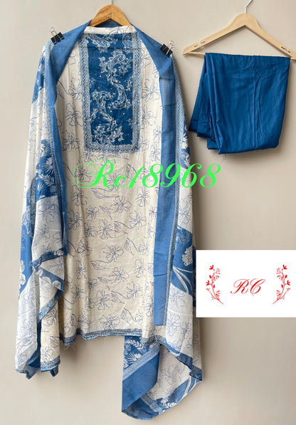 Mul cotton printed unstitched ladies suit Rc18968