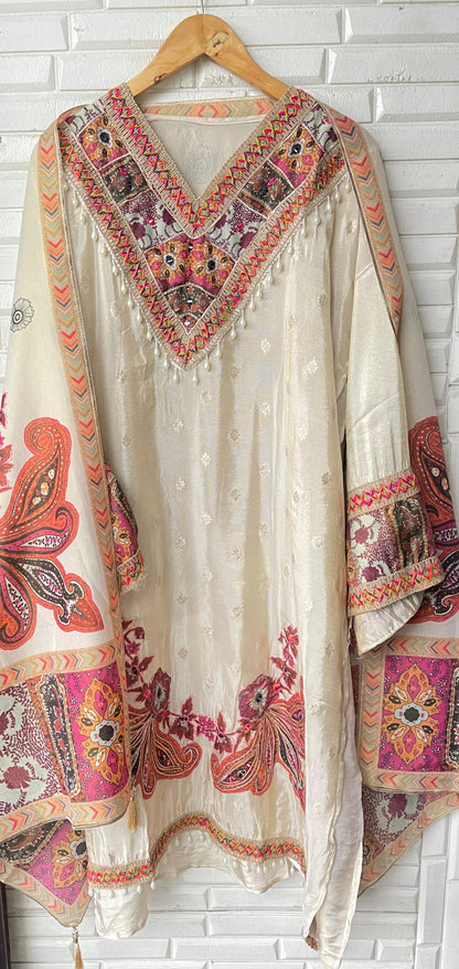 Banarasi shimmer silk unstitched ladies suit Rc17623