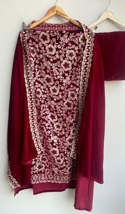 Resham embroidered unstitched velvet ladies suit Rc18838 (c)