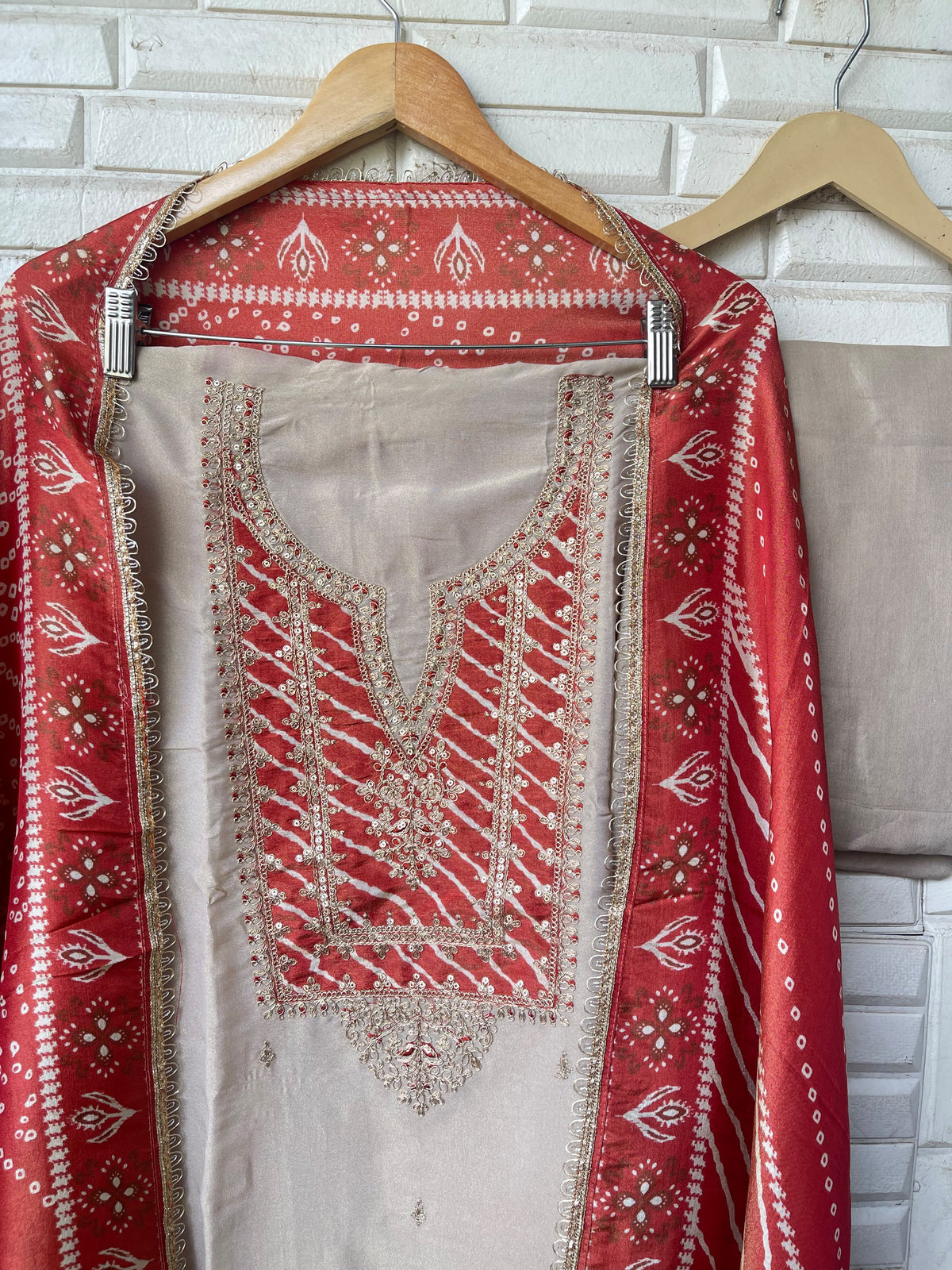 Premium Shimmer Silk Unstitched Designer Suit Set