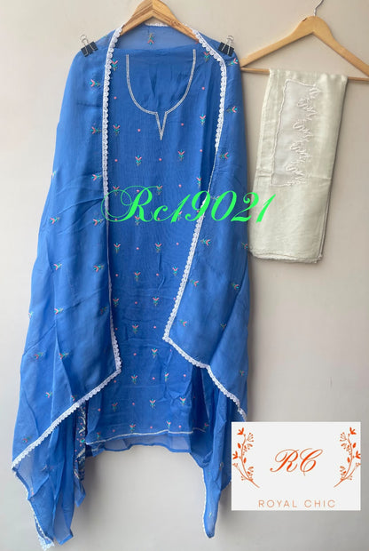 Tuile organza fabric ladies unstitched suit Rc19021