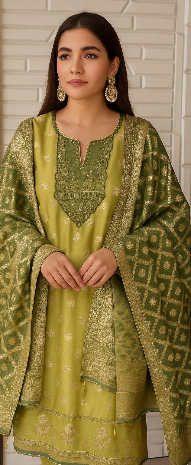 Banarasi shimmer silk unstitched ladies suit Rc17754