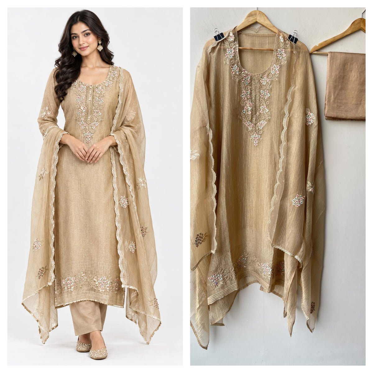 Premium Shimmer Crushed Tissue 3 pcs Unstitched Suit Set