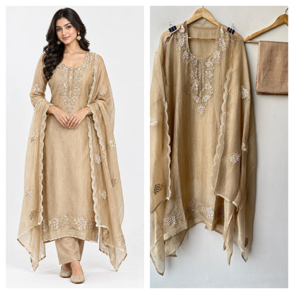 Premium Shimmer Crushed Tissue 3 pcs Unstitched Suit Set