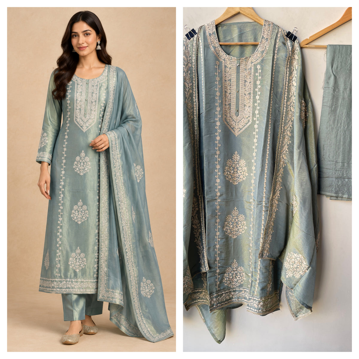 Designer Shimmer Silk 3pcs Unstitched Suit Set