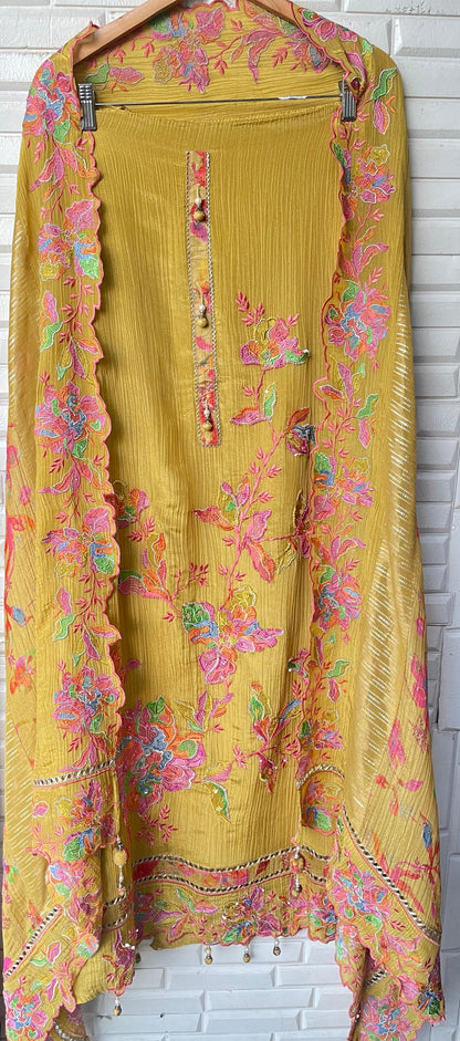 Pure crushed shimmer tissue silk unstitched ladies suit Rc17735