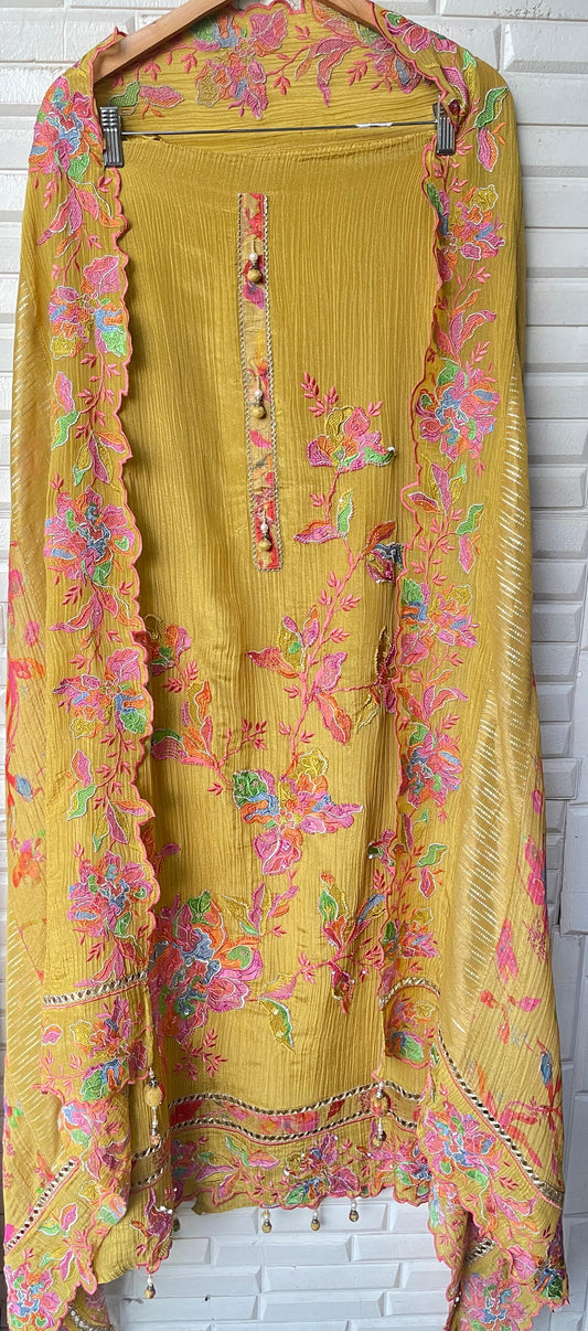 Pure crushed shimmer tissue silk unstitched ladies suit Rc17735