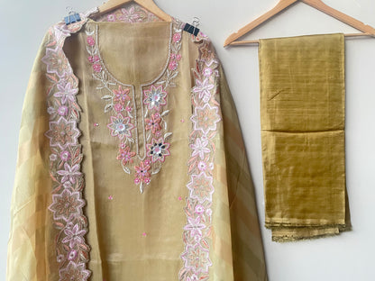 Designer Shimmer Organza Embroidered Unstitched 3pcs Suit Set