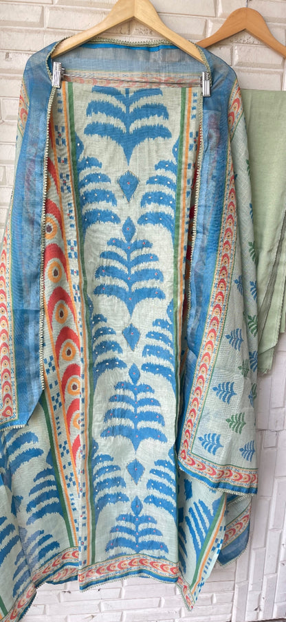 Shimmer Linen Printed Unstitched Designer Suit Set