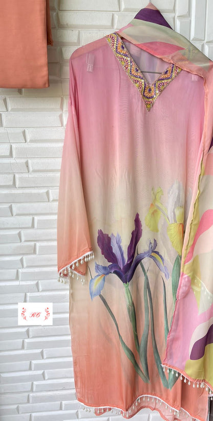 Organza Printed Semi Stitched Ladies Suit Rc 15199