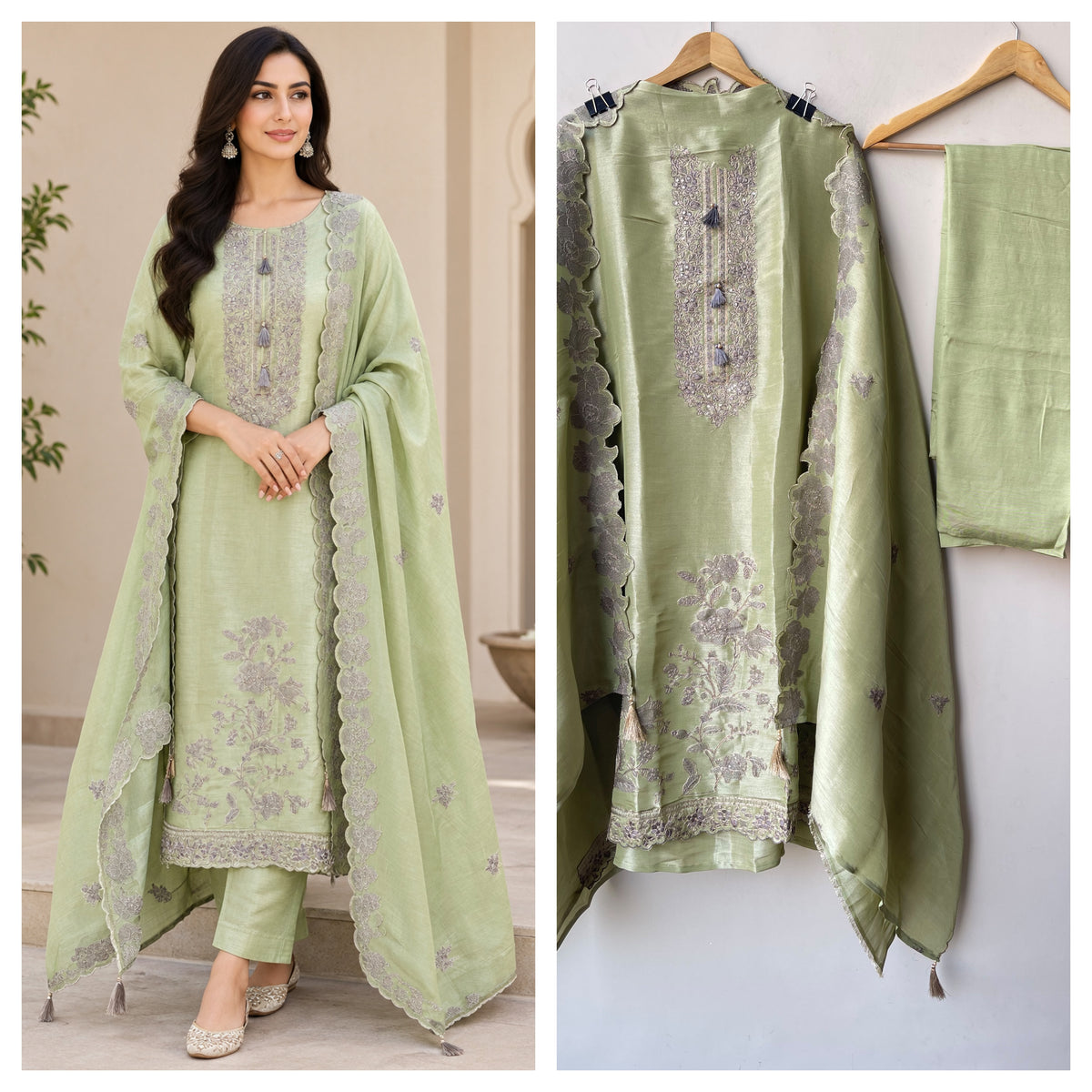 Premium Shimmer Silk Unstitched 3 Pcs Designer Suit Set