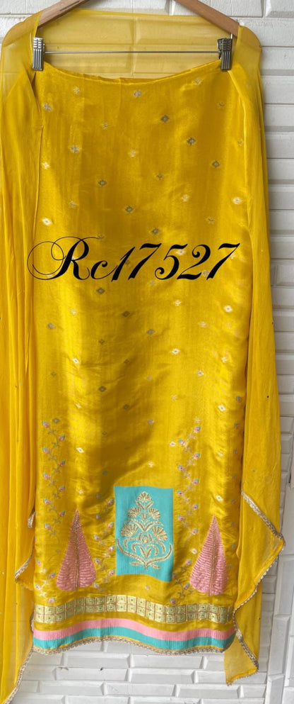 Banarasi shimmer silk unstitched ladies suit Rc17527