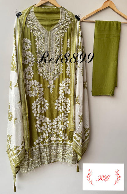 Muslin printed unstitched salwar suit with pearl and sequin resham embroidery – RoyalChicByPriti