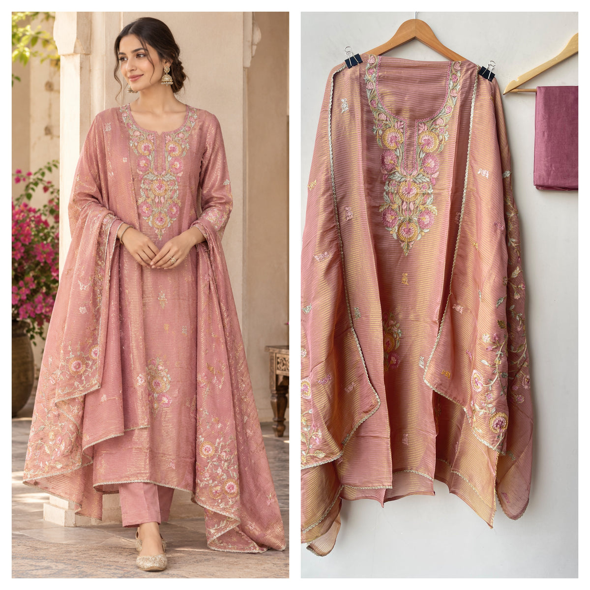 Self Shimmer Silk Unstitched Designer Suit Set