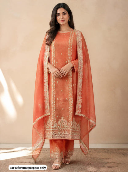 Premium Shimmer Tissue Embroidered Designer Unstitched Suit Set