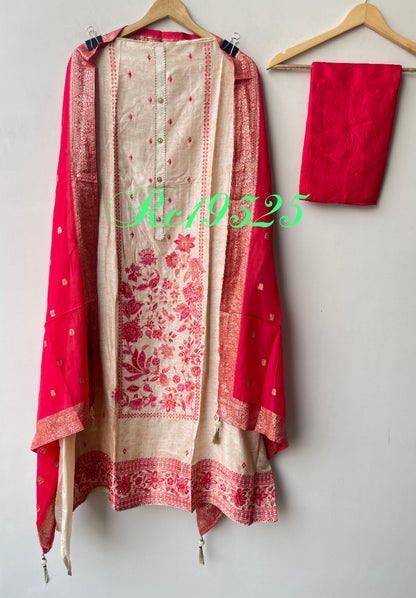 Banarasi self linen silk ladies unstitched suit Rc19325