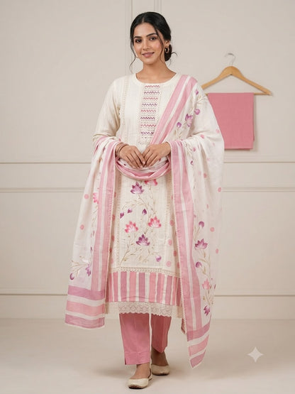 Self Cotton Brush Painted Unstitched Suit with Pearl Work RC-19015 - Royal Chic by Priti (photo 2)
