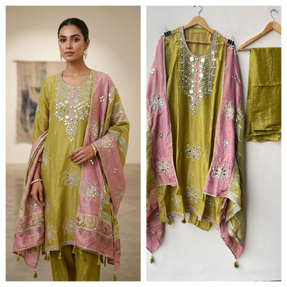 Shimmer silk unstitched ladies suit