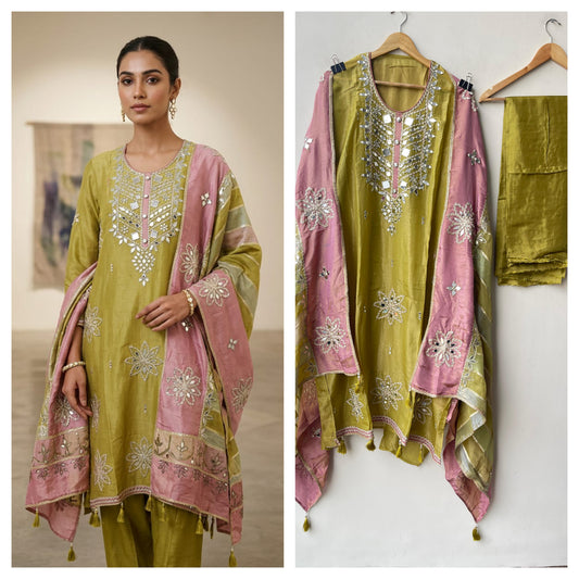 Shimmer silk unstitched ladies suit