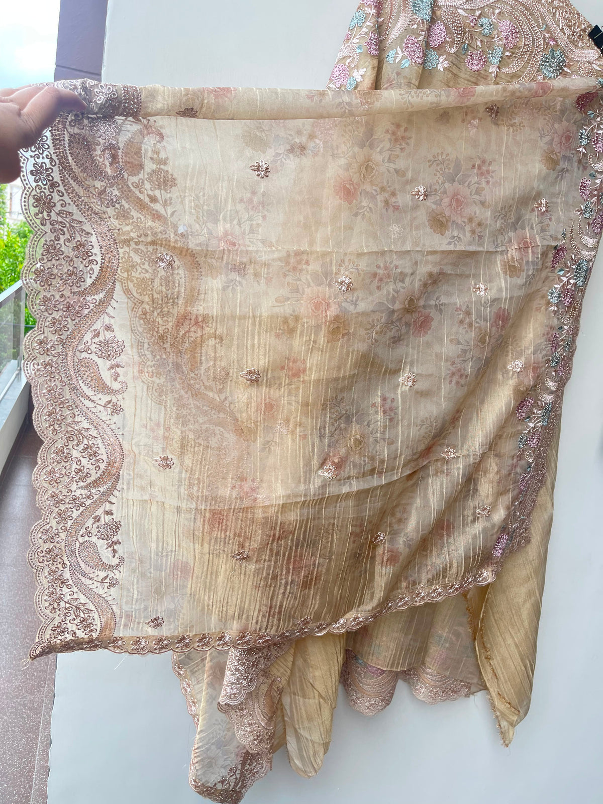 Pure Crushed Shimmer Tissue Ladies Unstitched Suit with Zari Embroidery RC-19268(B) - Royal Chic by Priti (photo 7)