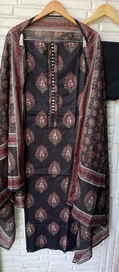 Mul cotton printed unstitched salwar suit with mirror-work embroidery – RoyalChicByPriti