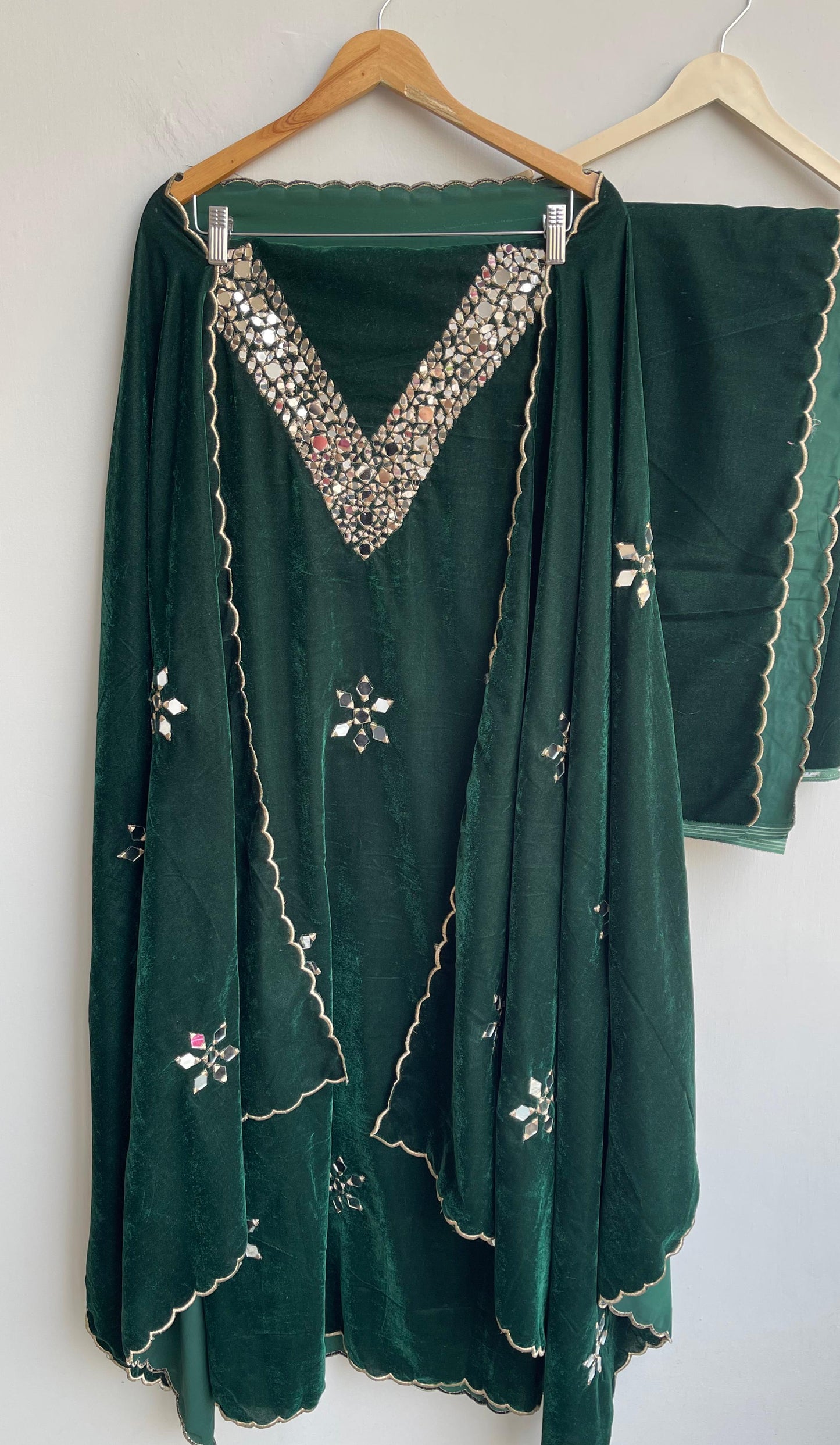 Micra velvet mirror work embroidered unstitched ladies suit Rc17850 (b)