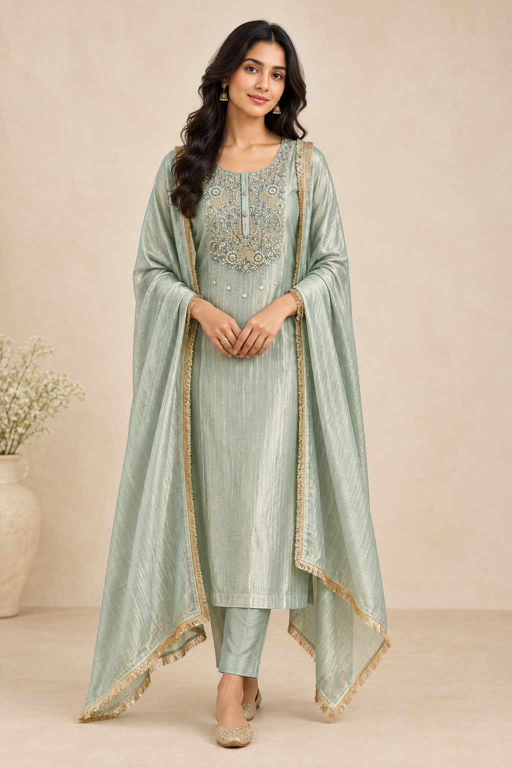 Extremely Elegant Pure Shimmer Crushed Tissue 3 Pcs Unstitched Suit Set