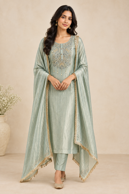 Extremely Elegant Pure Shimmer Crushed Tissue 3 Pcs Unstitched Suit Set