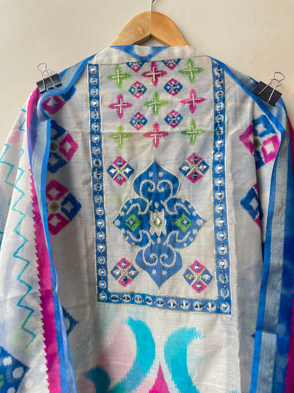 Mul chanderi printed ladies unstitched suit Rc19200