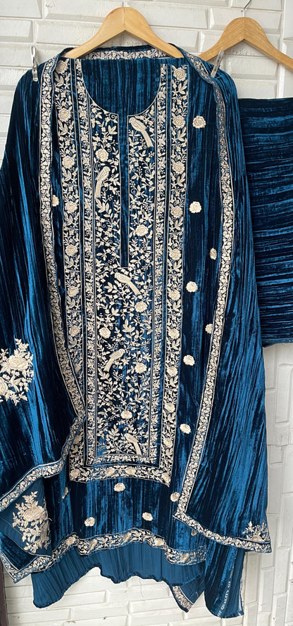 Micra crushed velvet unstitched ladies suit Rc18211