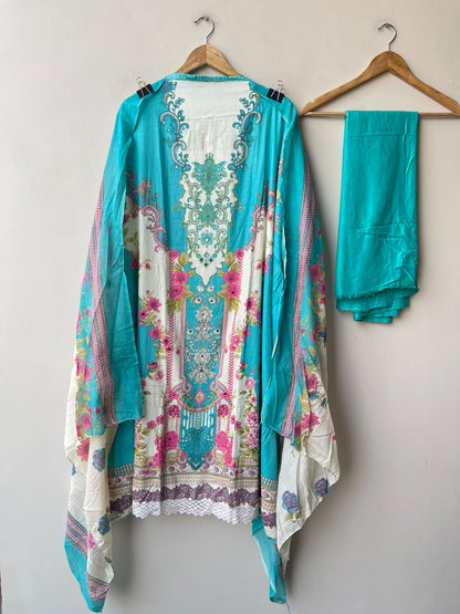 Cotton Printed Unstitched 3 pcs Designer Suit Set