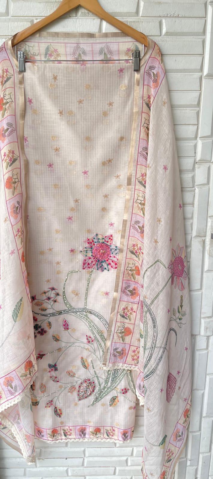 Banarasi Kora Linen Unstitched Ladies suit Rc17043