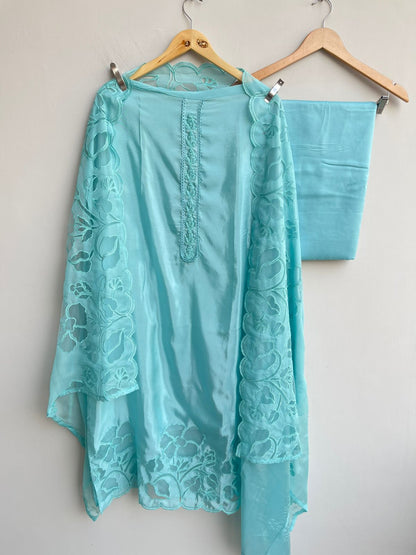 Satin crepe unstitched ladies suit Rc18389 (b)