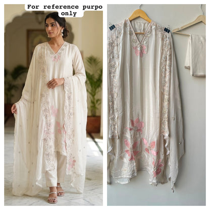 Crepe satin unstitched ladies suit Rc19073