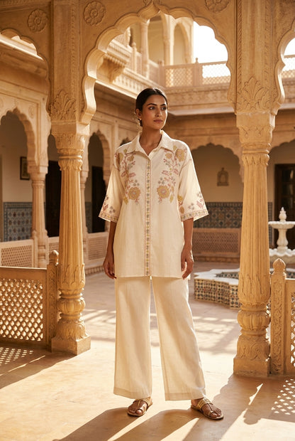 Pure Linen Ready To Wear Co-ord Set - Architectural Haveli Shoot